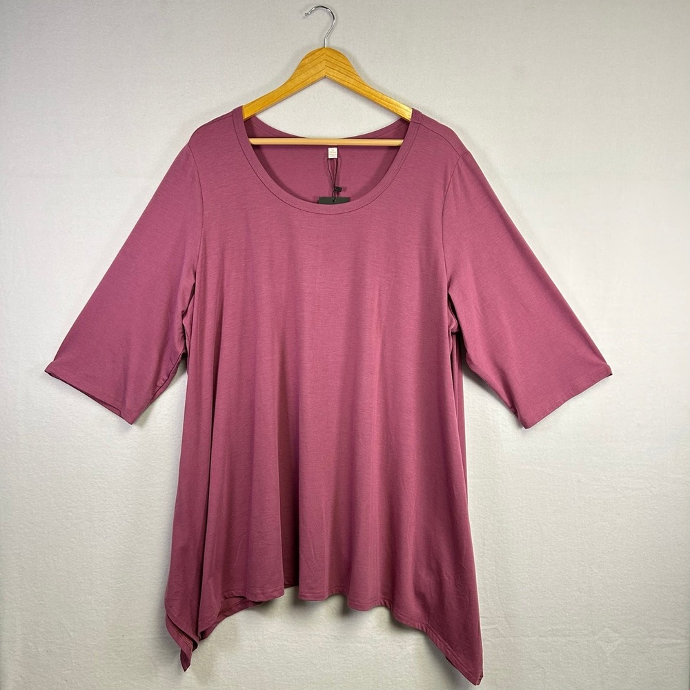 Lagenlook SHOWMALL‎ Womens 3X Mauve Sharkbite Hem Elbow Sleeve Tunic Top Comfort